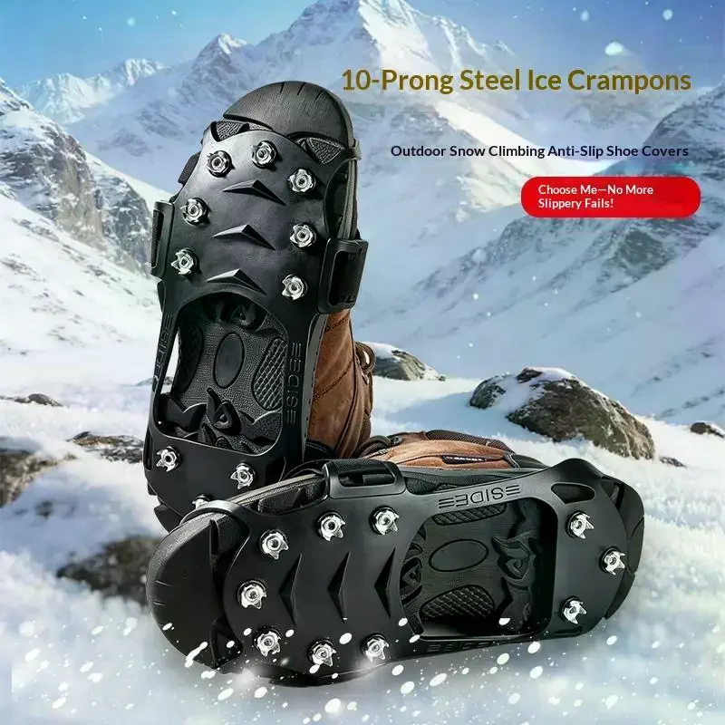 10 Teeth 2Pcs Anti Slip Ice Gripper Spikes Shoe Crampons for Winter Camping Hiking Mountain Climbing Snow Ice Roads