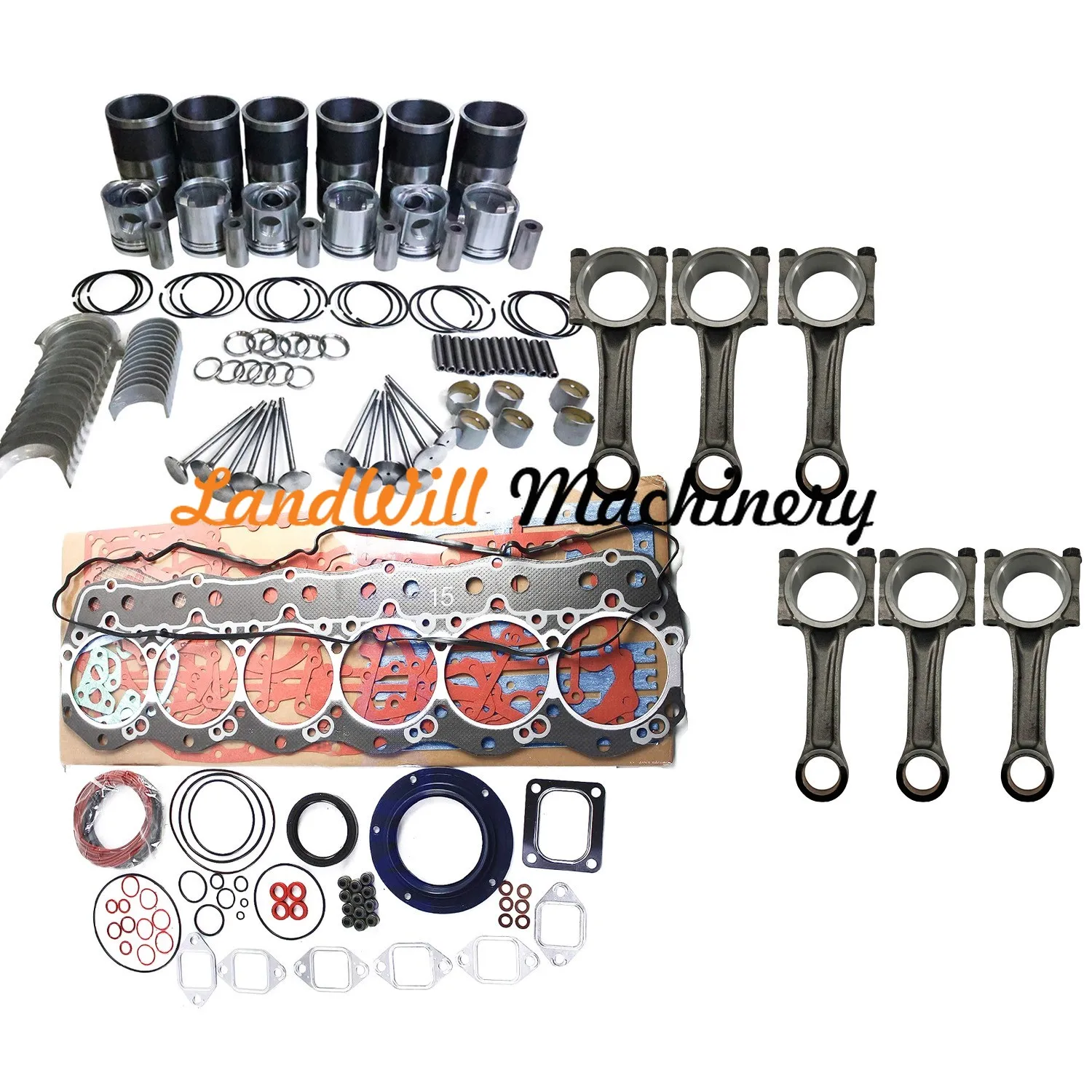 6D15-T 6D15T Overhaul Rebuild Kit + Connecting Rod Fits Kobelco 7035 SK220 III