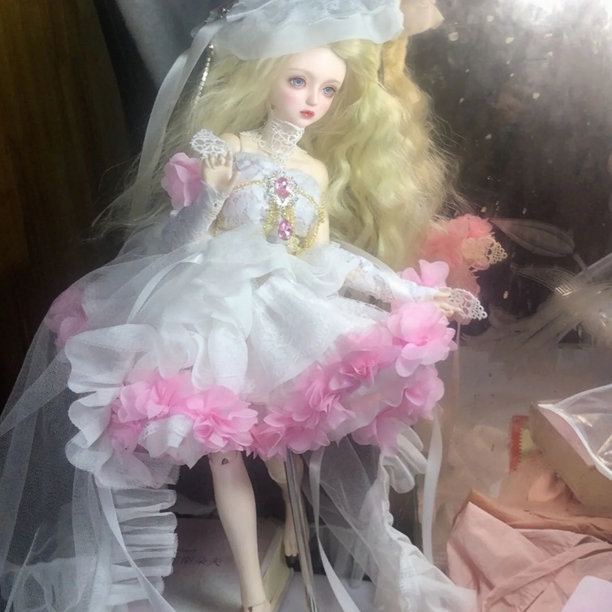 Ubranka dla lalek 1/6 1/4 1/3 BJD Sukienka Kapelusz Różowa Bufiasta Spódnica Krótka Sukienka