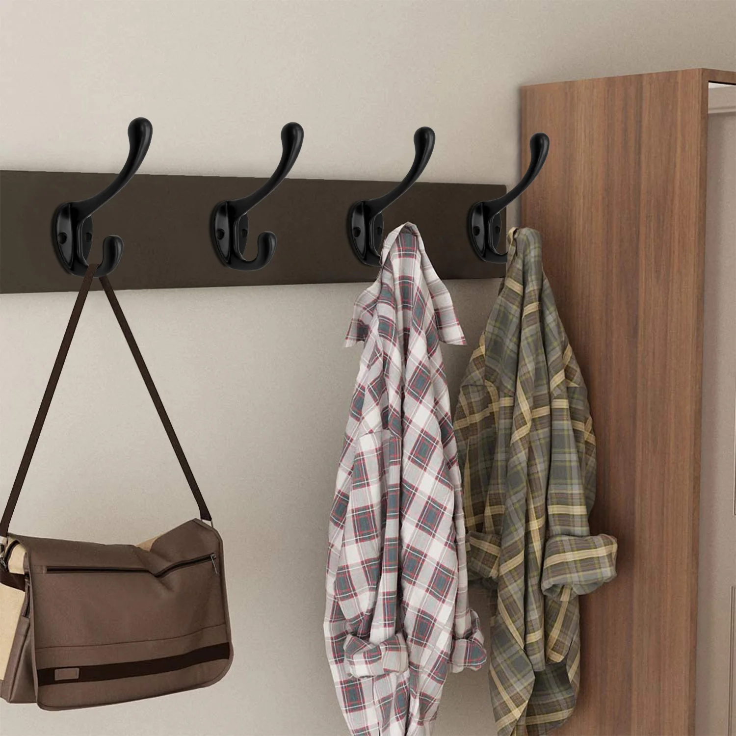 10 pcs  Wall  Black Clothes hook Wall Mounted Dual Coat hook Rack for Bathroom Kitchen Bedroom Hallway Wall Hooks  with Screrws