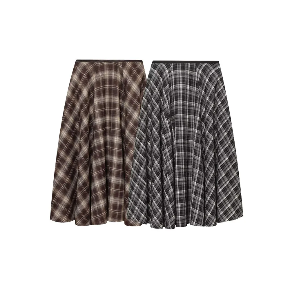 

Autumn new women's fashion versatile loose plaid dress umbrella skirt