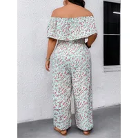 Plus Size 1XL-5XL Women's Fashionable One-piece Collar Waist Cinching Elegant Printed Jumpsuit - Image 2