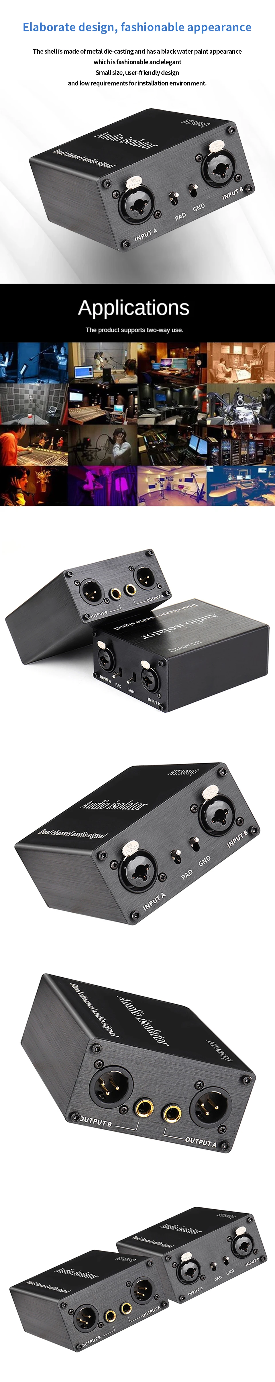 2-Kanal XLR Audio-Isolator Hum-Eliminator-Box XLR Audio-Signal-Rauschunterdrückung 6,5mm XLR-Filter zur Geräuschunterdrückung – Detail 2