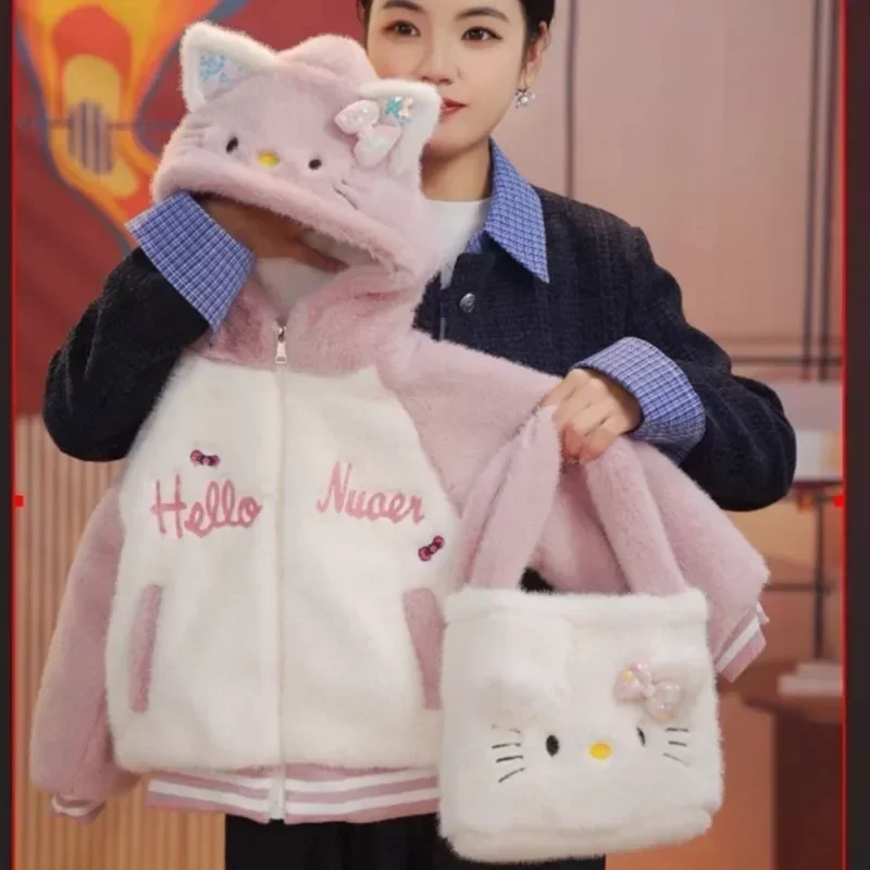 

Hello Kitty Anime Kawaii MINISO Fashion Cotton Padded Jacket Cute Winter Long Ins Sleeve Coat Cartoon Children Clothing Toys