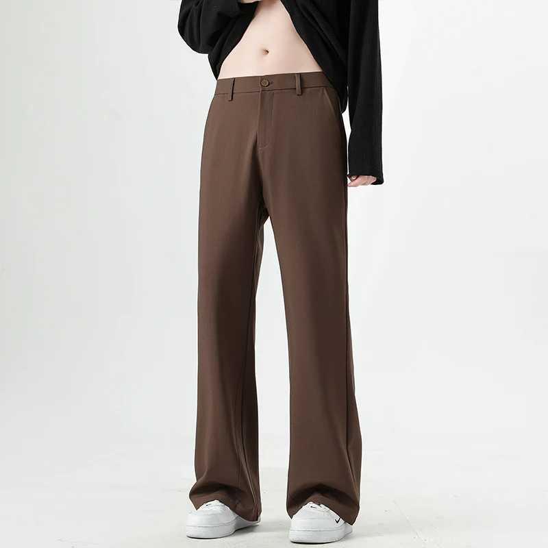 

Мужские корейские модные брюки-клеш с эластичным поясом, свободного кроя, прямые, однотонные, для офиса и повседневной носки