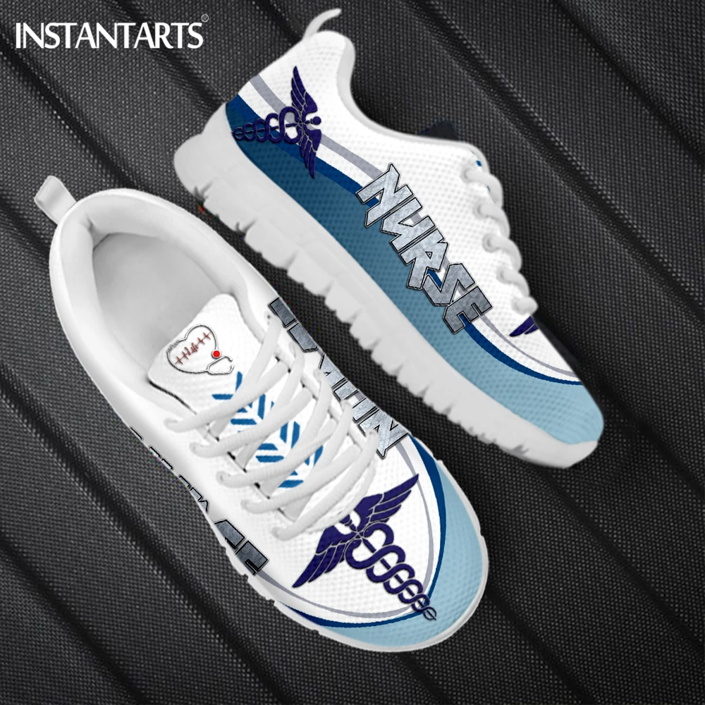 INSTANTARTS Lightweight Lace up Mesh Shoes Comfortable Women Flats Breathable EMT EMS Sneakers Paramedic Sport Shoes Chaussures