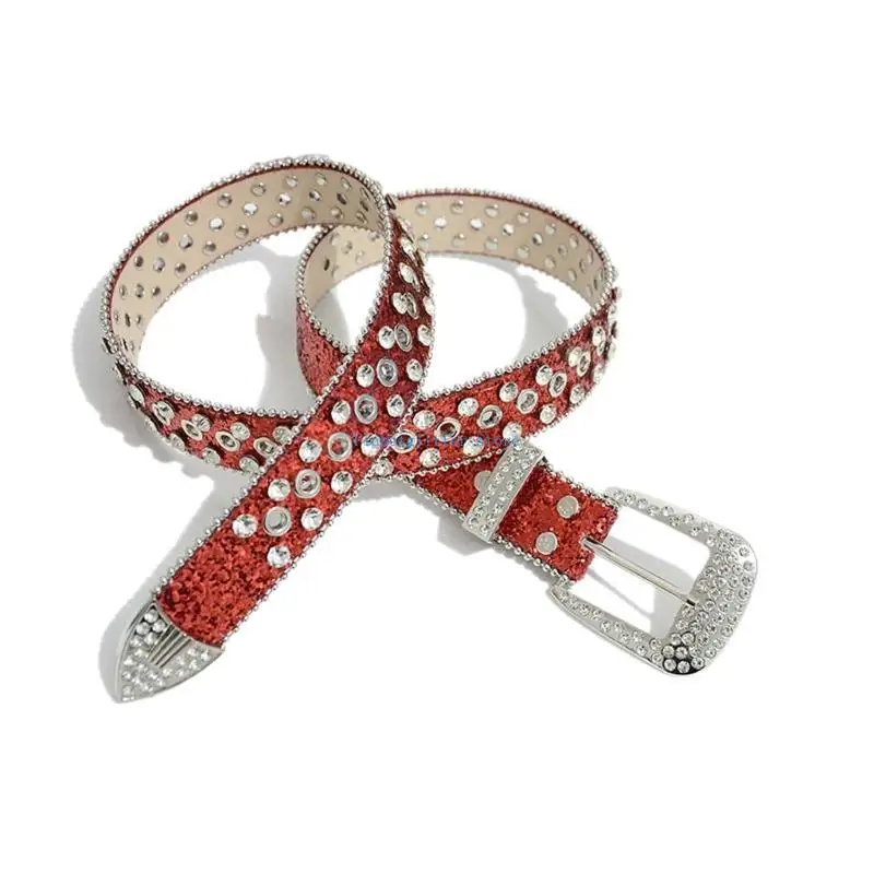 

652B Elegant Buckle Waist Belt for Adult Full Sequins Belt for Jeans Skirt