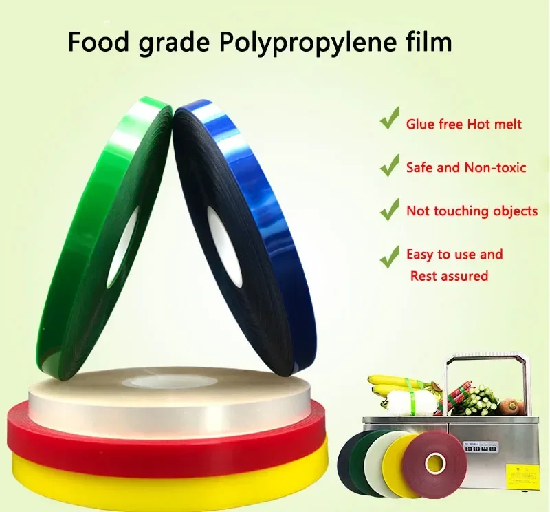 OPP tape For Strapping machine Transparent non adhesive OPP plastic belt Hot melt binding tape OPP film belt 100 rolls