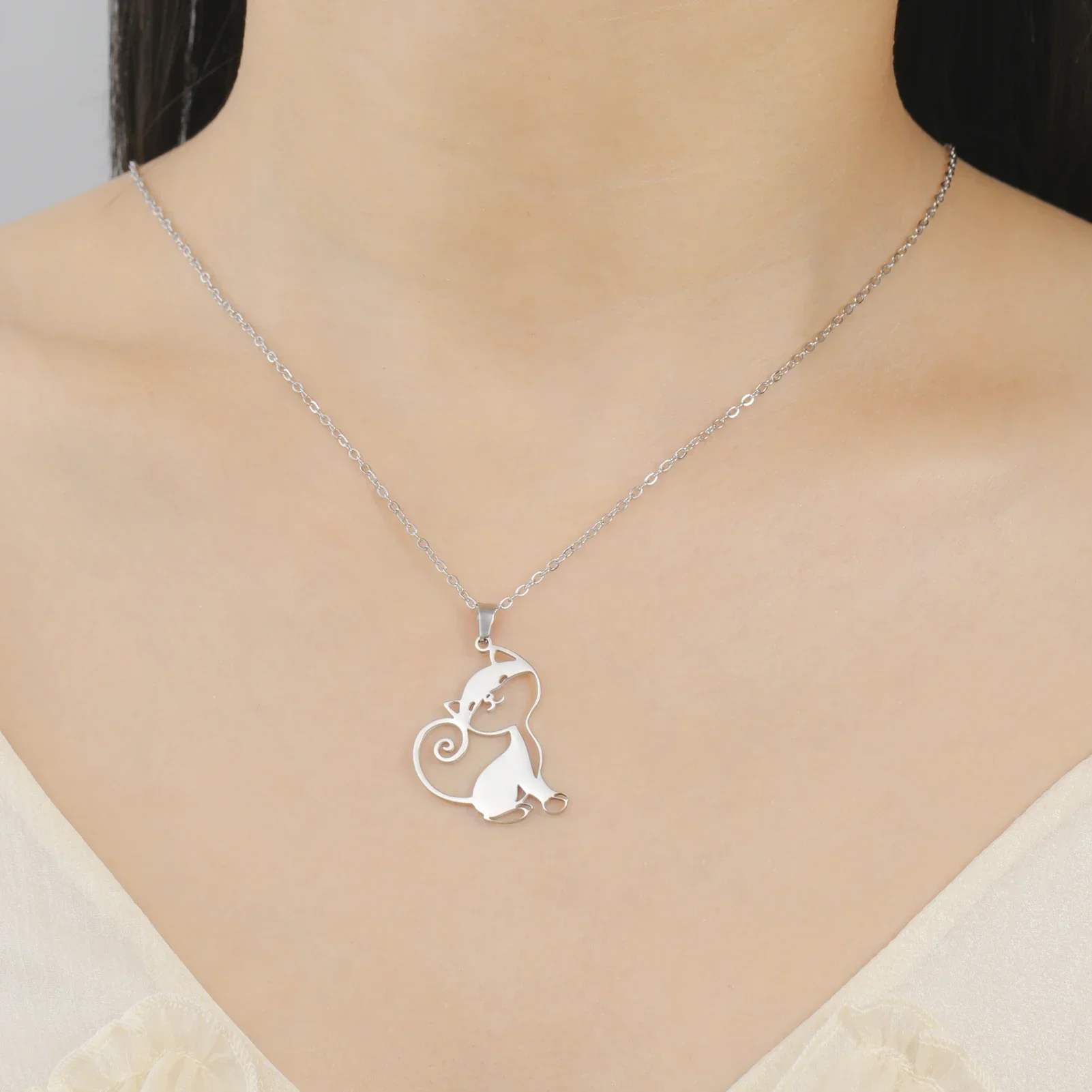 Skyrim Cat Kitten Pendant Necklaces Stainless Steel Gold Color Chain Necklace Cute Animal Jewelry for Women Girls Birthday Gift 3