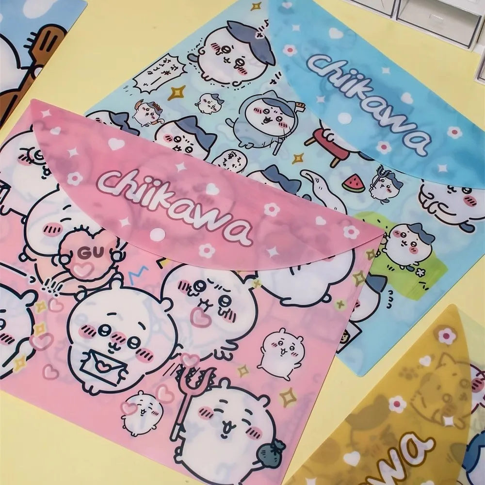 Kawaii สีสัน Chiikawa Hachi Usagi A4 แฟ้มกระเป๋าการจําแนกหนังสือเครื่องเขียนนักเรียน Test กระดาษเก็บกระเป๋า Snap โฟลเดอร์