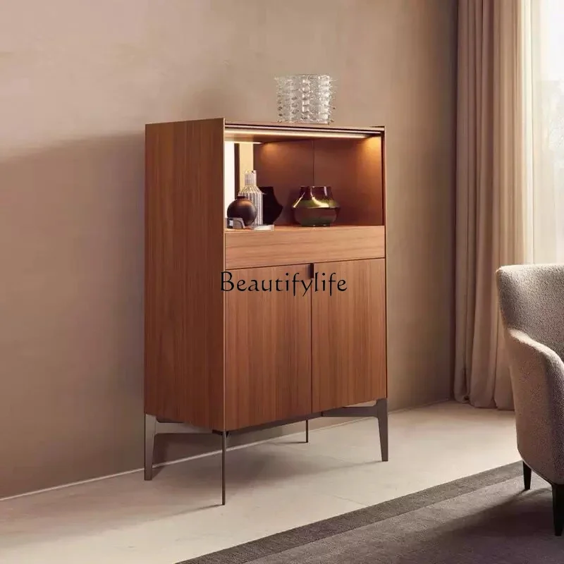 

88.Italian light luxury high-end side cabinet walnut display cabinet with light strip