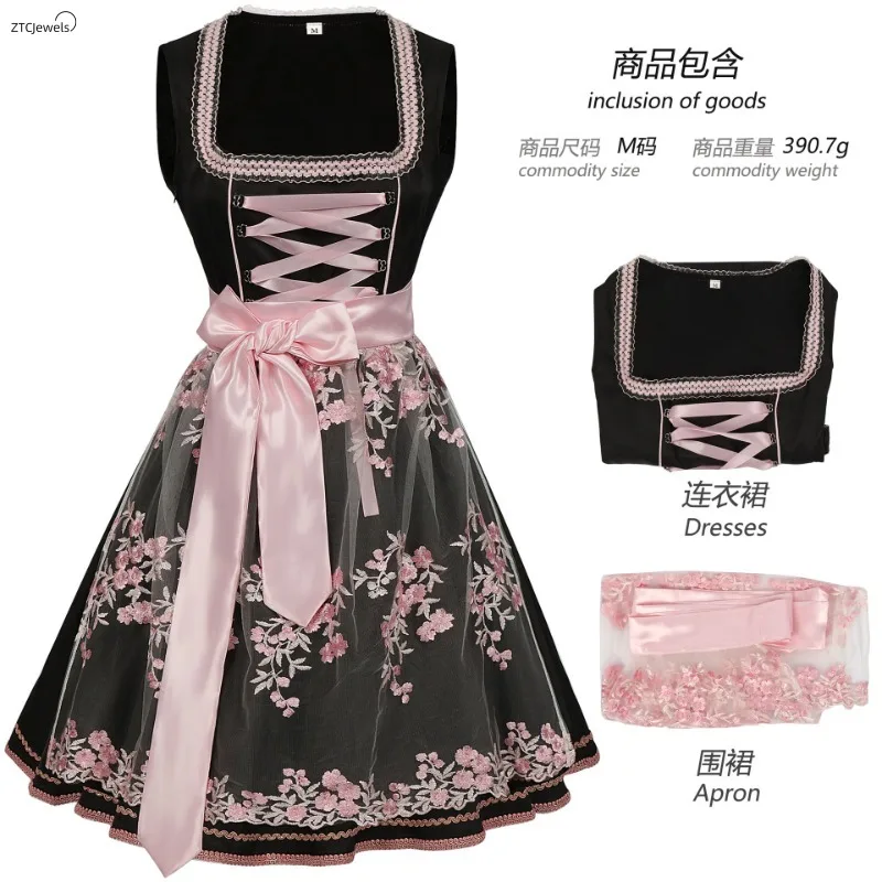 

Womens German Themed Parties Bavarian Oktoberfest Costume Set Traditional Dirndl Dress with Embroidered Apron Cosplay Outfit