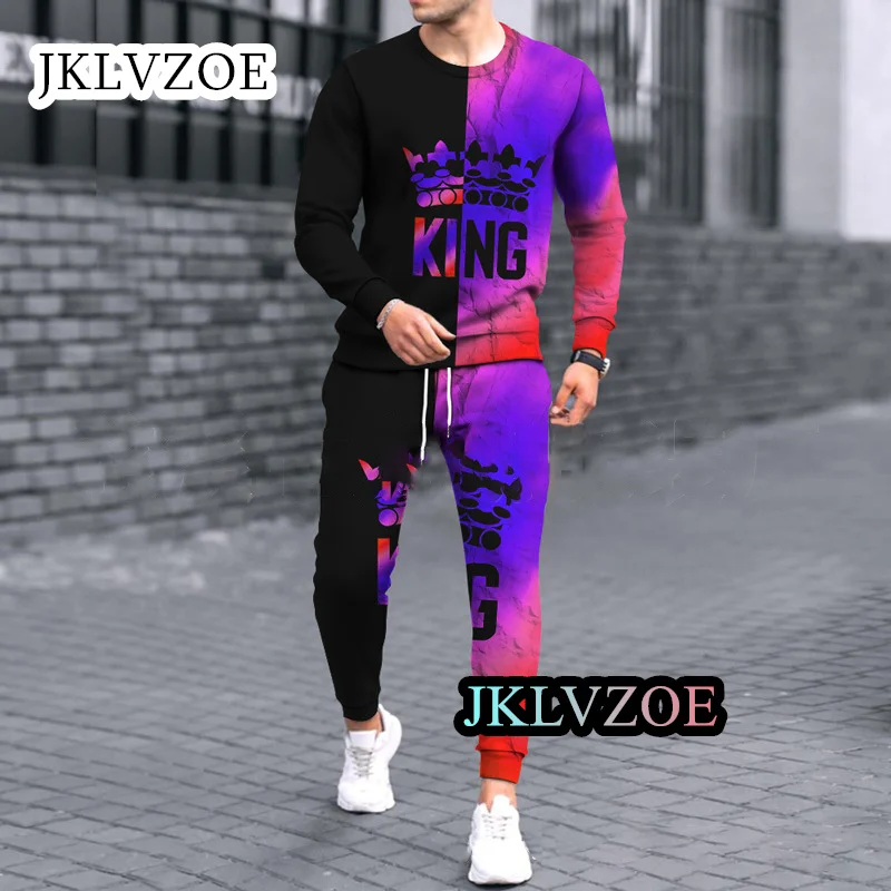 Set da uomo t-shirt a maniche lunghe con stampa 3D + pantaloni o-collo Streetwear Jogger Sportswear 2 pezzi Suit Oversize Fashion Clothes