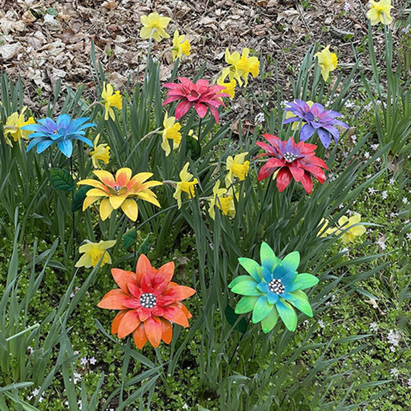 1PC 8 Colors Metal Flowers Garden Stakes Indoor Outdoor Crafts Rustproof Metal Iron Yard Art Lawn Decoration