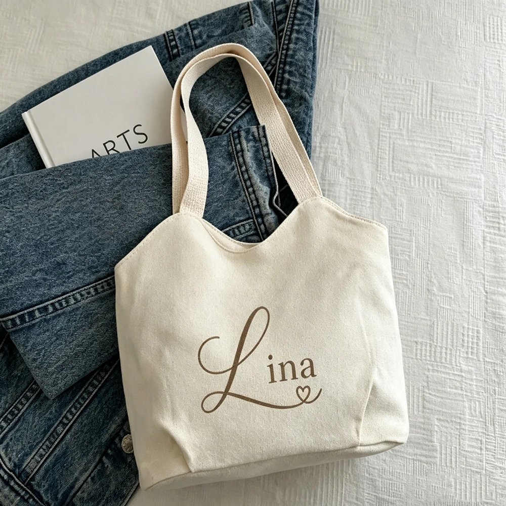 Customized Canvas Tote Bag Wear Resistant Handbag Shoulder Bag Personalized Text Or Pattern Lunch Bag Commuter Mommy Bag
