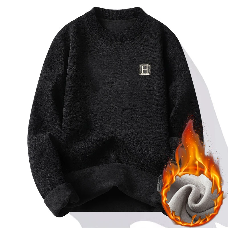 

Simplicity Fleece Lined Thickened Blue Sweater Men 2025 New Long Sleeve Knit Pullover Sweater Autumn Winter Thermal Warm Sweater