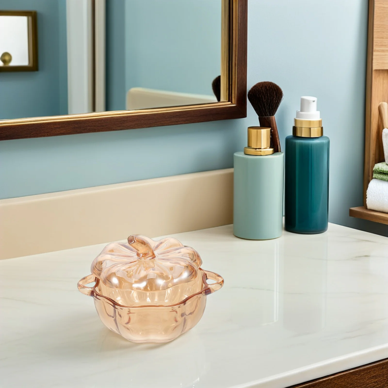 

Halloween Decor Decorative Sugar Storage Container Food Jar Glass Pumpkin Candy Dish Covered Bowl