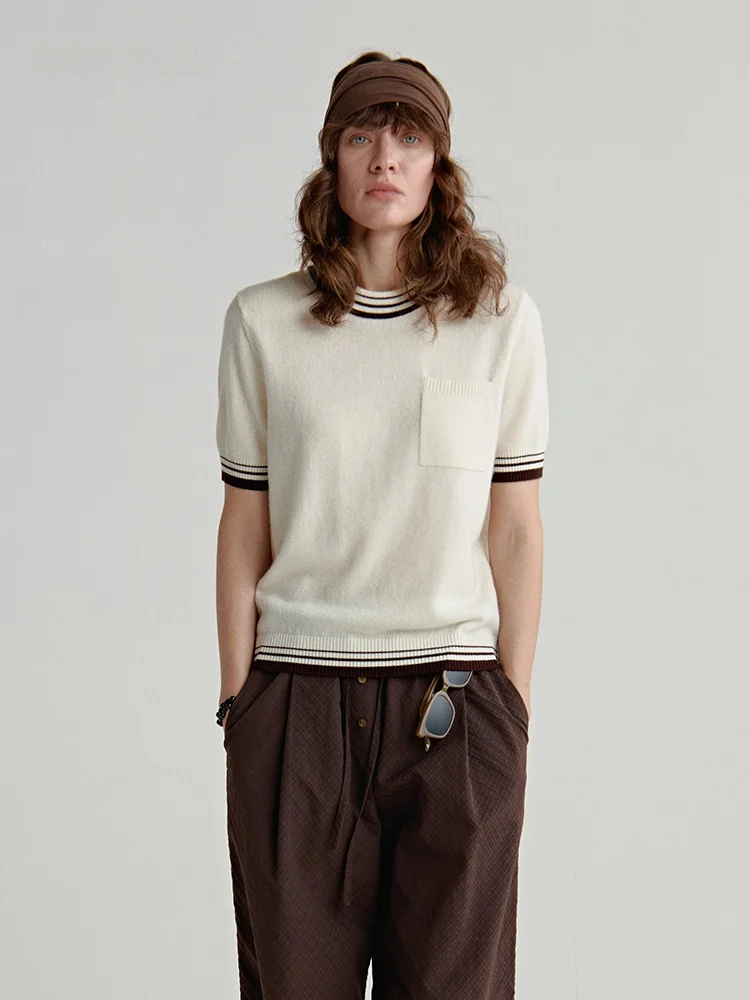 

INFFTRU2025 Осенний новый свитер с полосатым воротником, классический простой повседневный универсальный вязаный топ для женщин