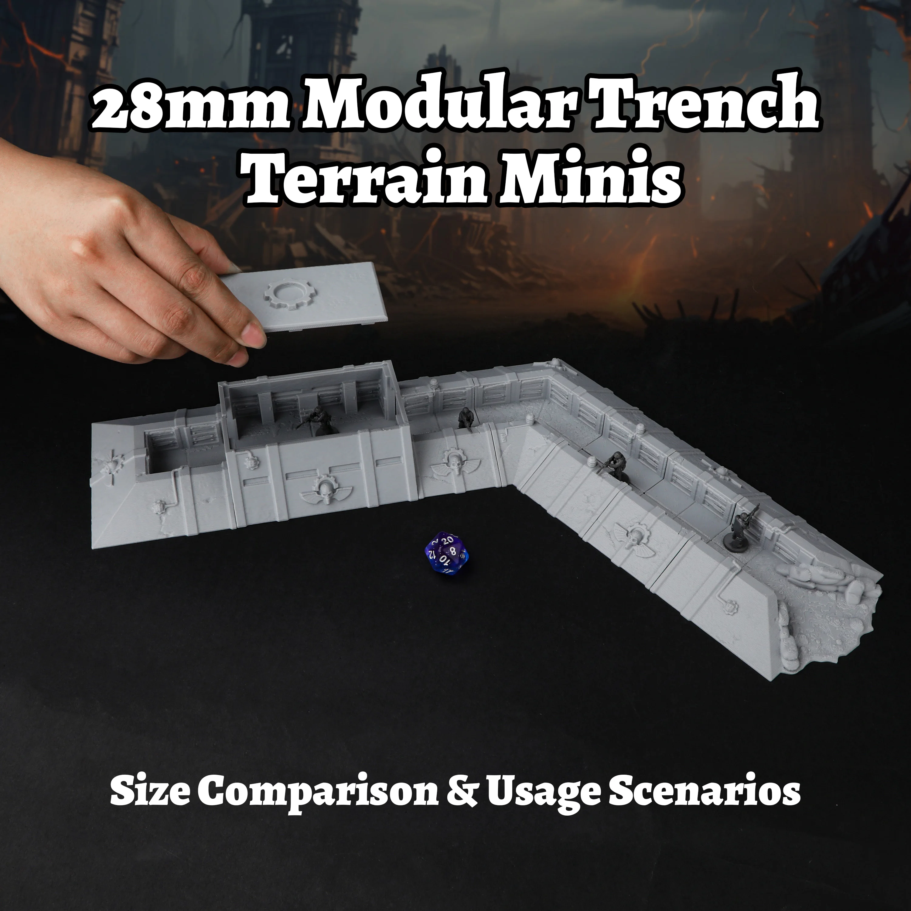Modular Trench Terrain Set, Sci-Fi Defensive Fortification Scenery for Tabletop Game TRPG, Create Immersive Wargaming Game Scene