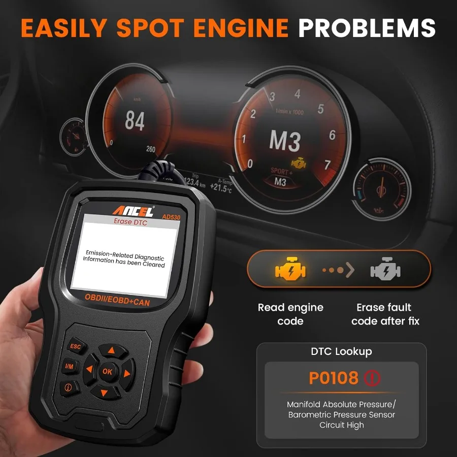AD530 OBD2 Scanner Diagnostic Tool Universal Check Engine Code Reader with Live Data Car Diagnostic Tool with Upgraded Ba