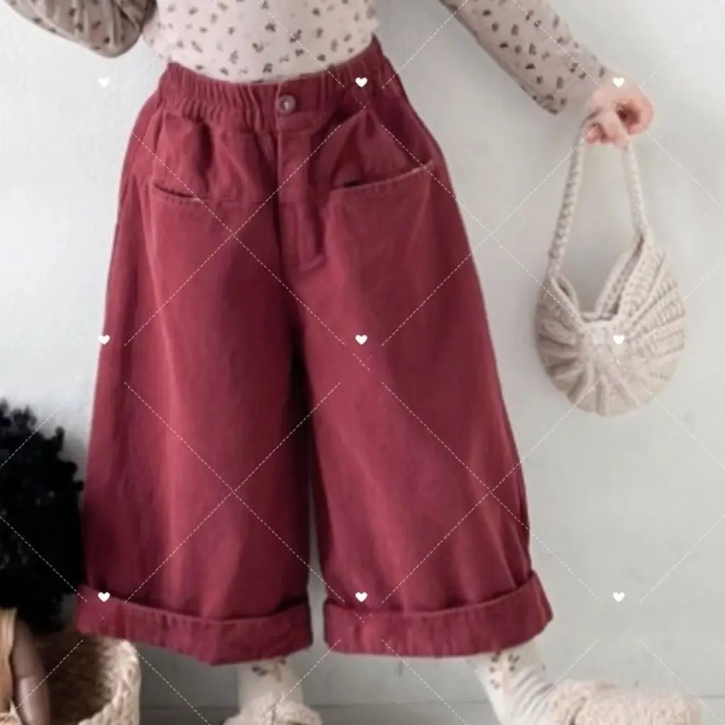 Korean Children Clothing 2025 Autumn New High-end Retro and Stylish Versatile Straight Leg Pants Japanese Girls Wide Leg Pants