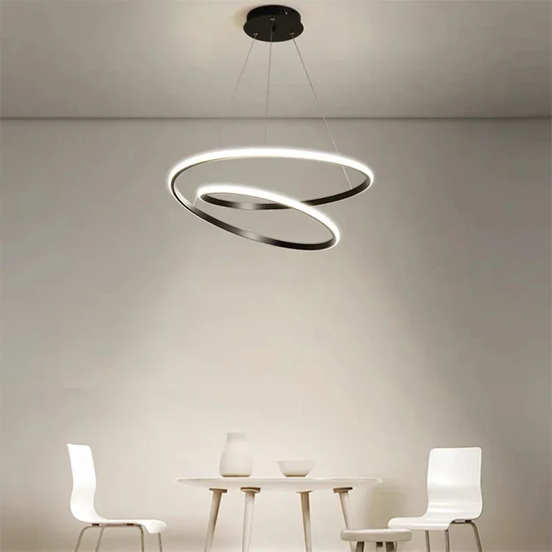 Imagem -03 - Modern Led Pendant Light Minimalista Duplo Anel Preto e Branco Lâmpadas Penduradas Quarto Sala de Estar Restaurante Villa Iluminação