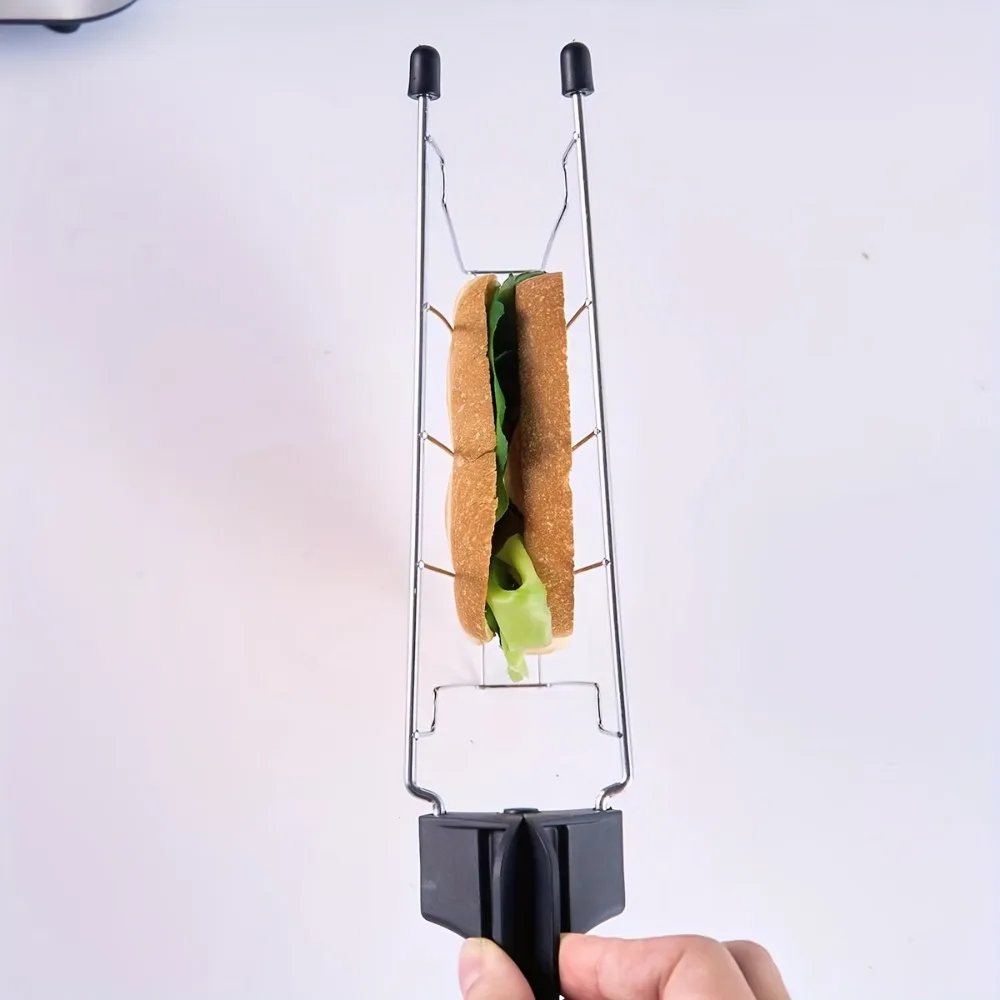 Stainless Steel Toaster Grill Rack Anti-scald Handle Heat-resistant Toast Slice Holder Professional Sandwich Holder Hotel