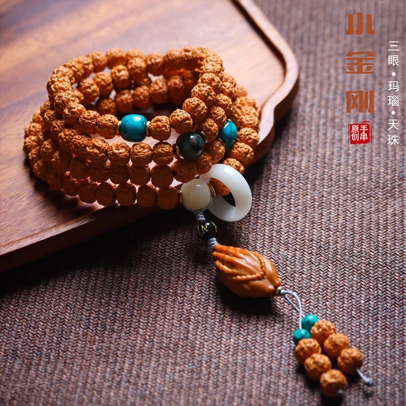 Natural small bracelet, multi-loop neck chain, exquisite diamond bodhi beads paired with a Buddha hand pendant, ha