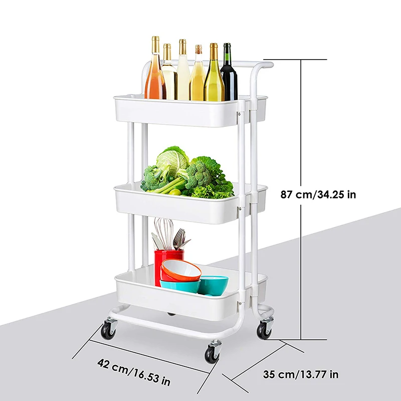 3-story Storage Trolley Cart Save Space Kitchen Organizer Bathroom Movable Rack Wheels Household Stand Holder Bathroom Gadgets