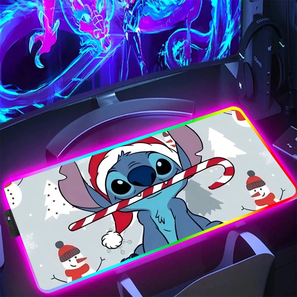 Disneies Stitch Christmas Hot RGB Pc Gamer Keyboard Mouse Pad Mousepad LED Glowing Mouse Mats Rubber Gaming Computer Mausepad