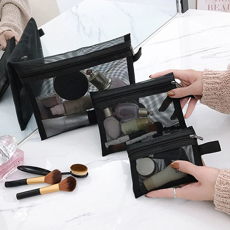 Frauen Mesh Kosmetik Tasche Reise Lagerung Make-Up Tasche Organizer Weibliche Make-Up Tasche Tragbare Kleine Große Kulturbeutel Schönheit Fall – Detail 31