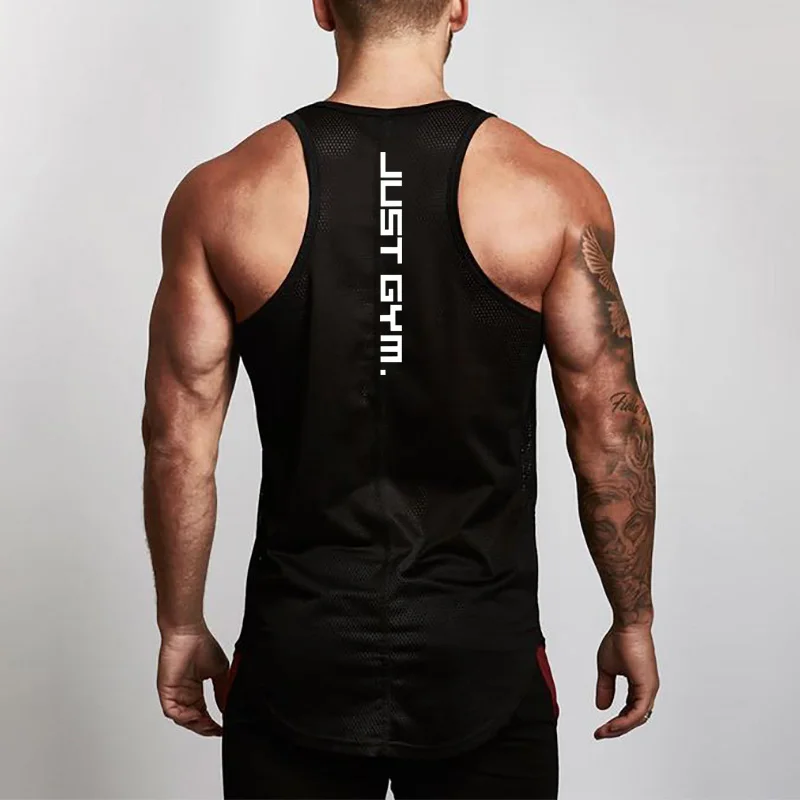 

Muscle Fitness men Mesh tank top gym stringer sleeveless shirt Male workout bodybuilding Quick Dry Vest Running clothes