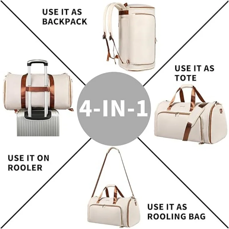 Conversível Resistente ao Desgaste Saco De Viagem, Saco De Armazenamento Dobrável, Saco De Roupas Penduradas, Mochila Crossbody, Conversível