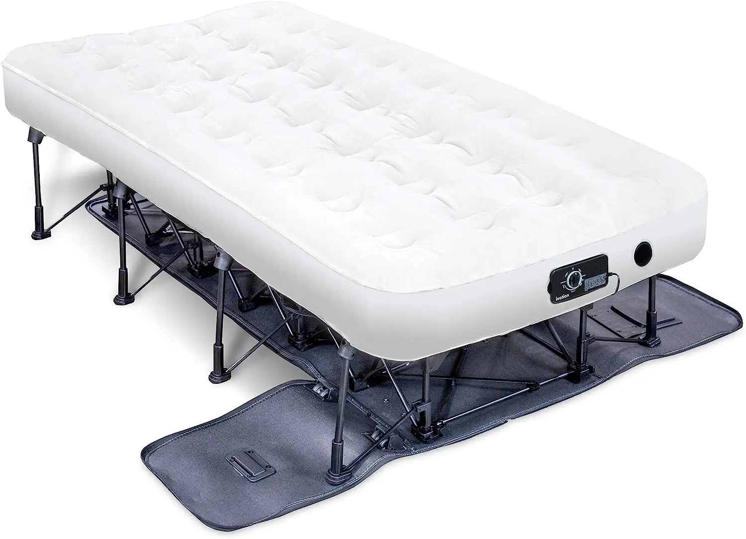 WOQI zelfopblazend opblaasbaar bed met frame en rolbox, geschikt voor reizen, vakantie, kamperen en entertainment