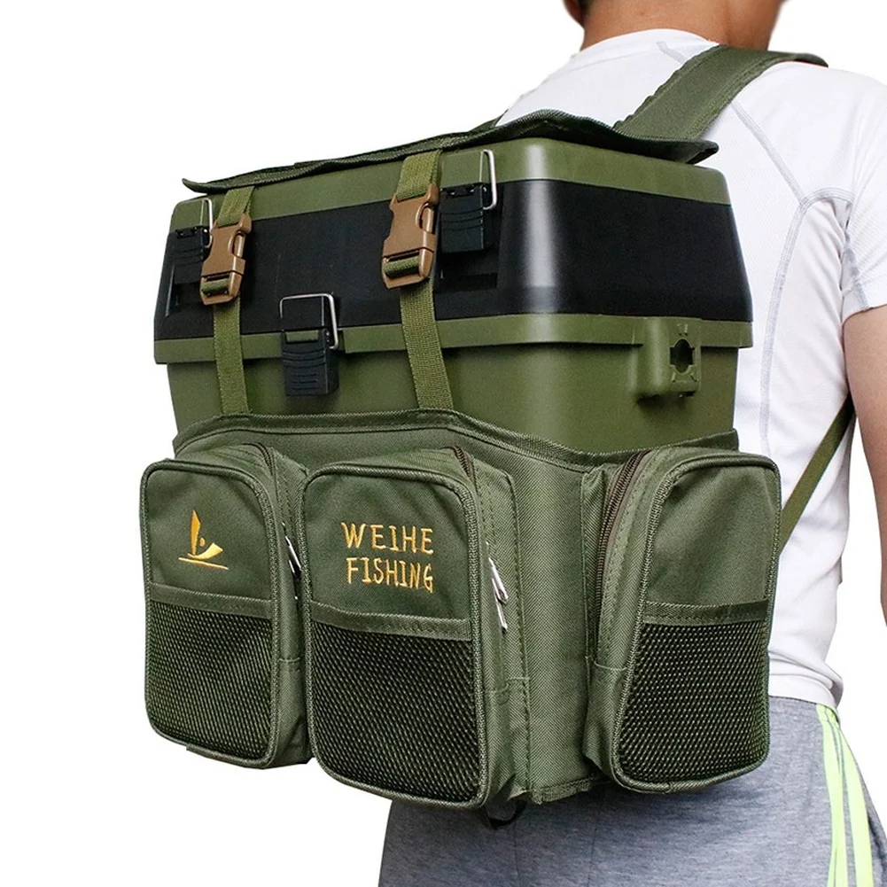 Green Nylon Fishing Backpack Waterproof with 36L Box and Padded Shoulder Straps Multifunctional 40cm 20cm 38cm