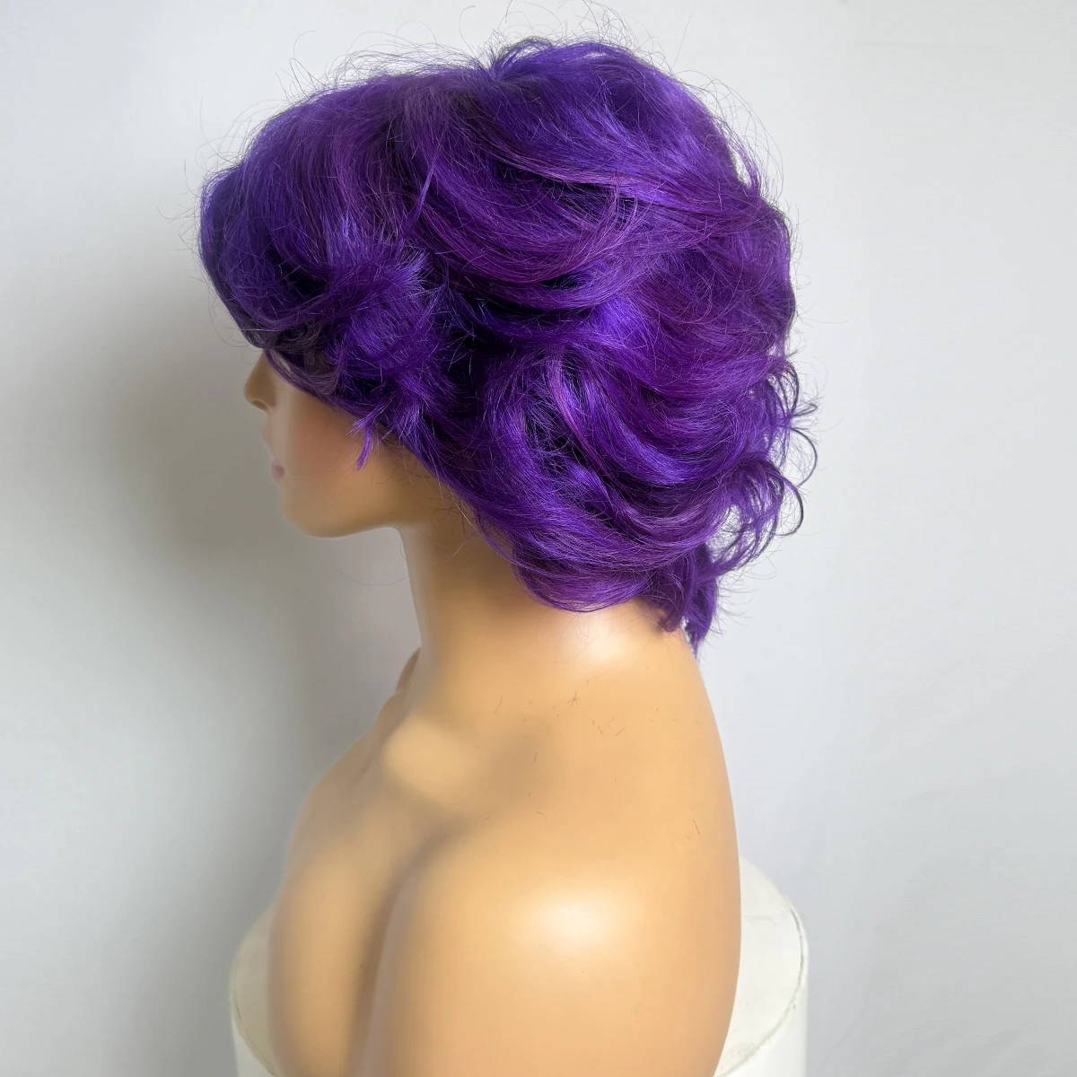 Purple Short Curly Pixie Cut Wigs Colored Glueless Pixie Cut Human Hair Wigs For Women Remy Non Lace Full Machine Made Wig