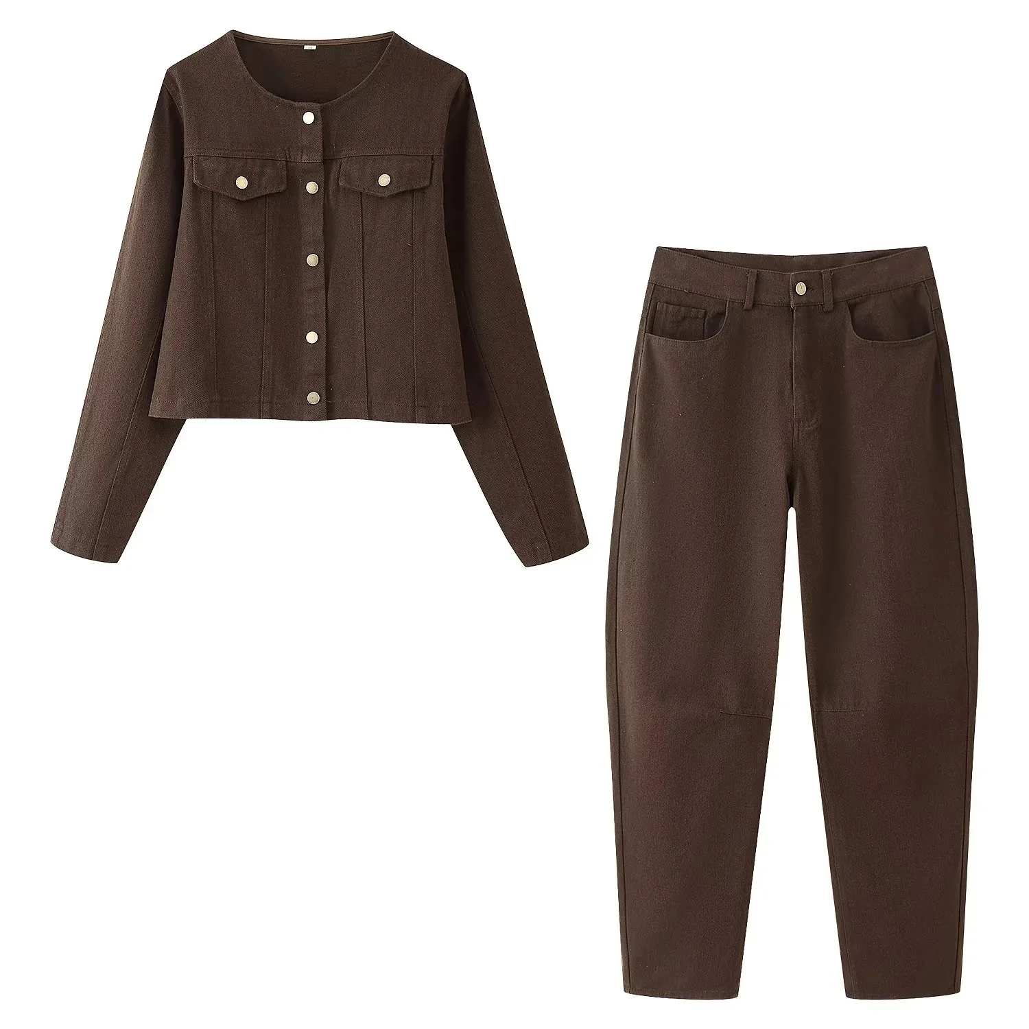 

Новый женский модный ретро-костюм из денима с широкими брюками на одной пуговице, коллекция 2025 года