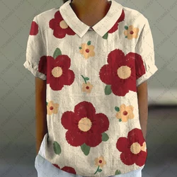 Fresh summer clothes for girls cute Costume women's Retro style 3d printed t-shirt puff sleeve t-shirt Peter Pan Collar Shirts