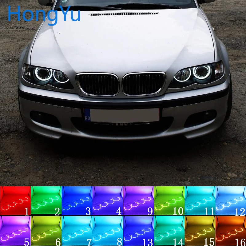 

Для BMW 1998 - 2003 E46 с проекторами, аксессуары для фар, разноцветные глаза ангела, кольцевой глаз DRL, Радиочастотный пульт дистанционного управления