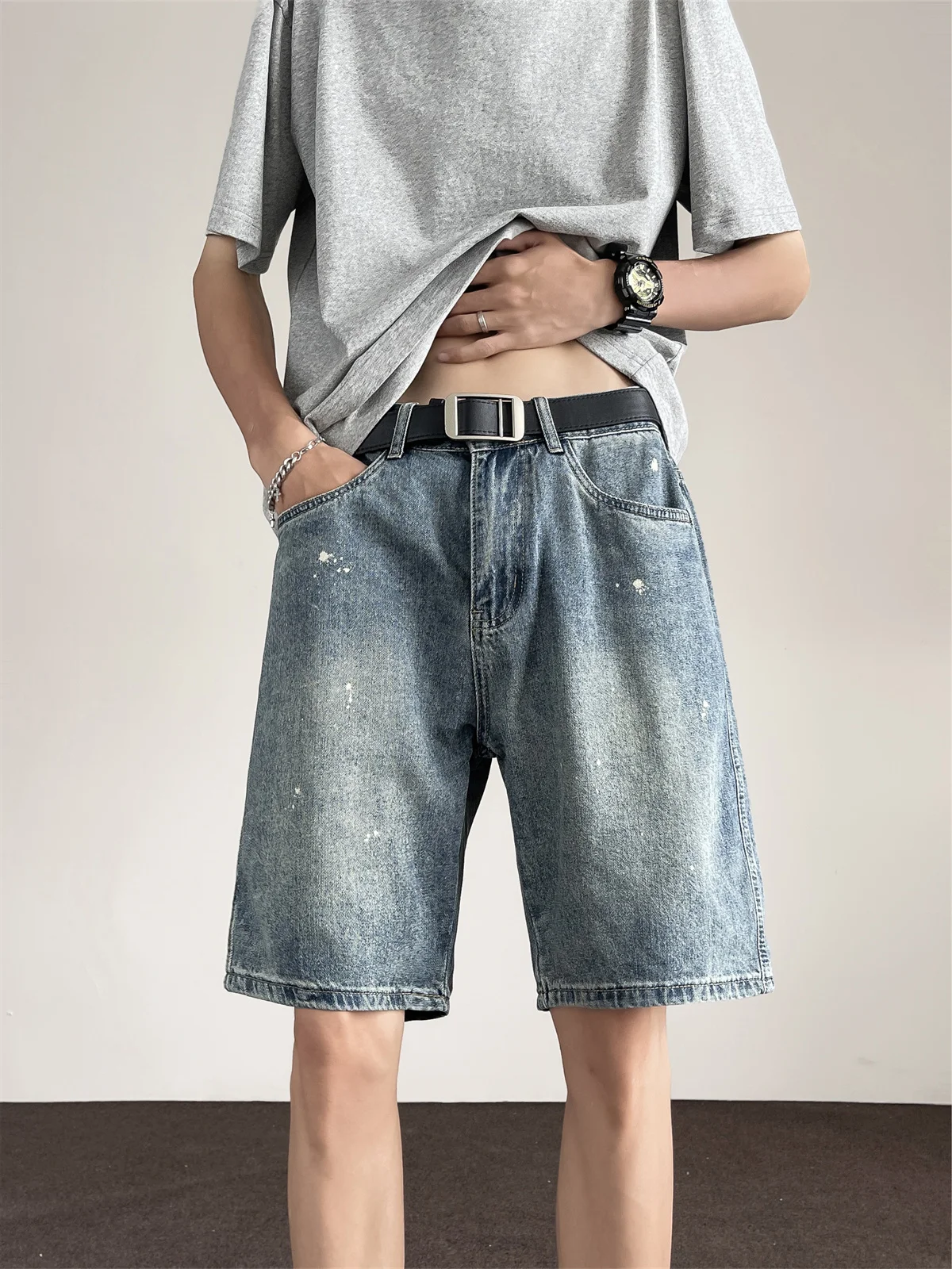 

Loose Straight Leg Men's Denim orts Casual High Street Faion Color Versatile mid Waist Summer Jeans Youth Trend