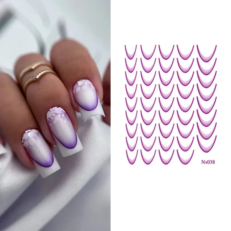 Gradient Color French Manicure Nail Art Designs Stickers Self-Adhesive Nail Tips Guides for DIY Decoration Stencil Tools