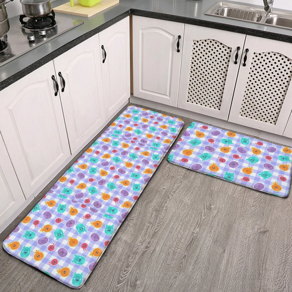 

2Pc Kitchen Bumble Nums Pattern 01 Print Floor Mat Living Room Tableware Decor Carpet Door Anti Slip Rug