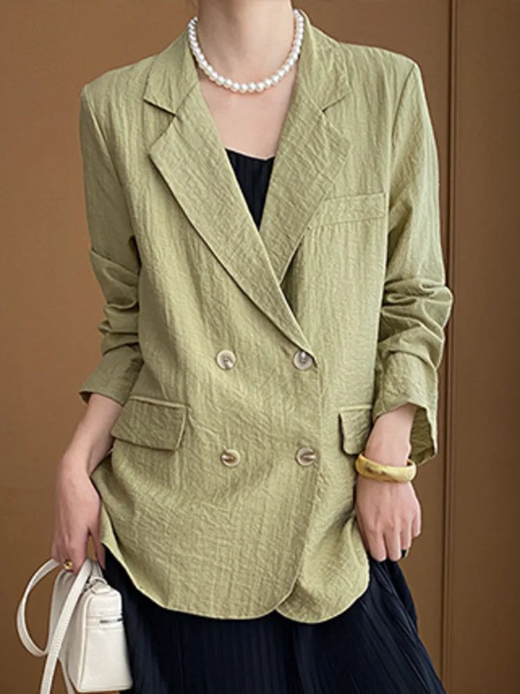 سترة نسائية أنيقة من TLXT سترة من الكتان الصلب مزدوجة الصدر وأكمام طويلة معاطف نسائية لربيع 2025 ملابس جديدة XK1239 #3