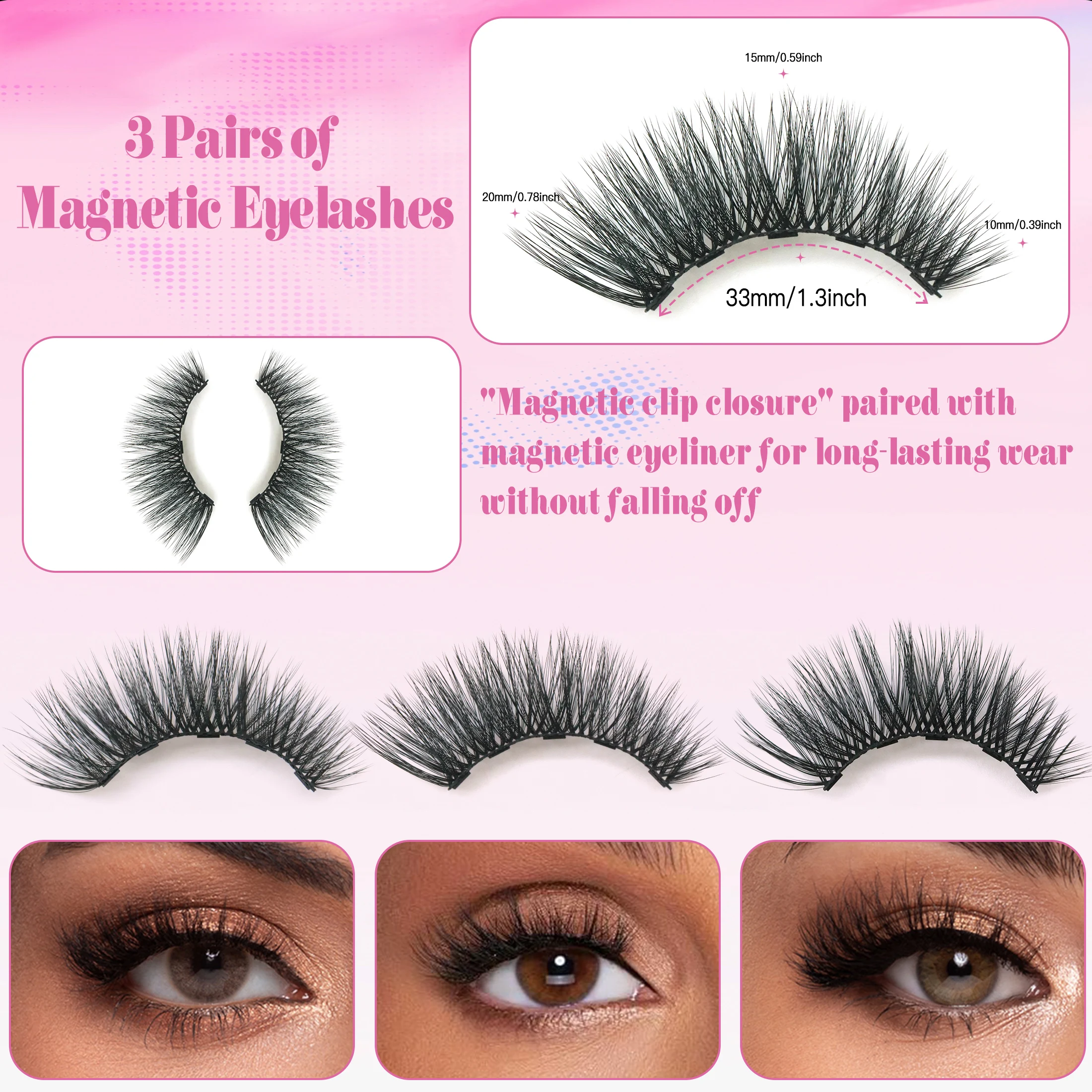 3 أزواج الرموش المغناطيسية كحل الملقط مجموعة ثلاثية الأبعاد رموش بالمنك الطبيعية الاصطناعي الرموش الصناعية رقيق حجم Wispy #3