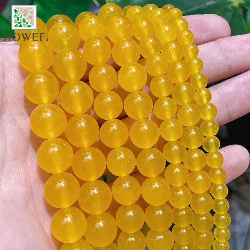 Naturalny żółty chalcedon Jades okrągłe luźne koraliki do tworzenia biżuterii DIY bransoletka akcesoria naszyjnikowe 15 "Cal 4/6/8/10/12/14mm