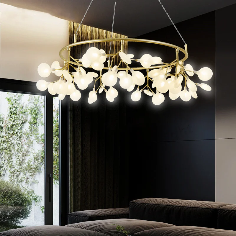 New Hot Sale Nordic Romantic Hanging Living Room Chandelier Light Modern Kitchen Firefly Pendant Lamp Round Chandelier Lighting