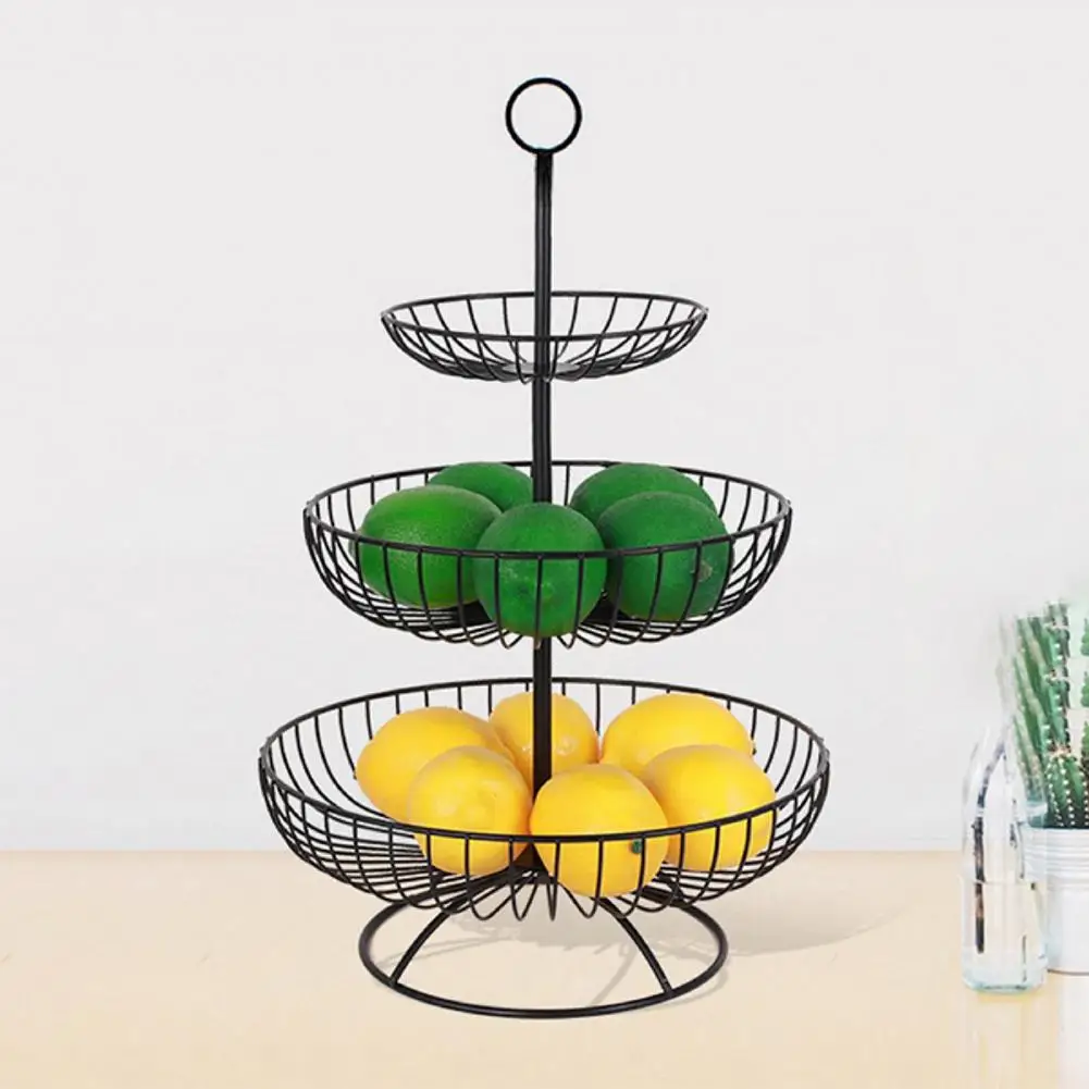 Durable Basket Stand 3 Tier Open Wire Design Round Storage Basket Not Easy to Shake