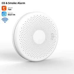 Wifi tuya 2 em 1 inteligente co & detector de fumaça alarme monóxido carbono sala cozinha loja incêndio sensor som alerta detector 85db