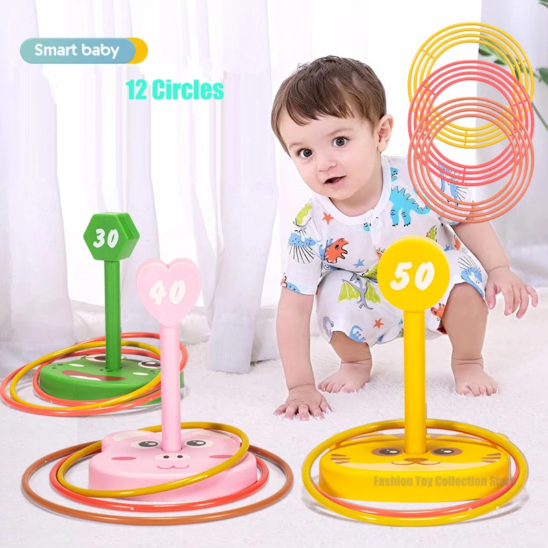 Children Throw Circle Game Cartoon Animal Ferrule Stacked Toys Indoor Outdoor Parent-Child Interactive Early Education Gift