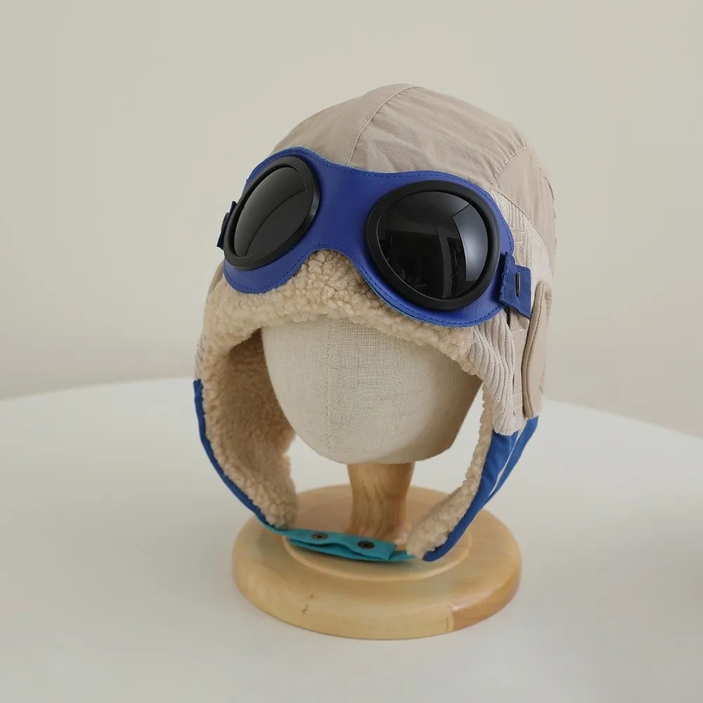 

New Cute Cartoon Children Pilot Hat Cold Proof with Glasses Ear Protection Cap Windproof Thickned Warm Hat Winter